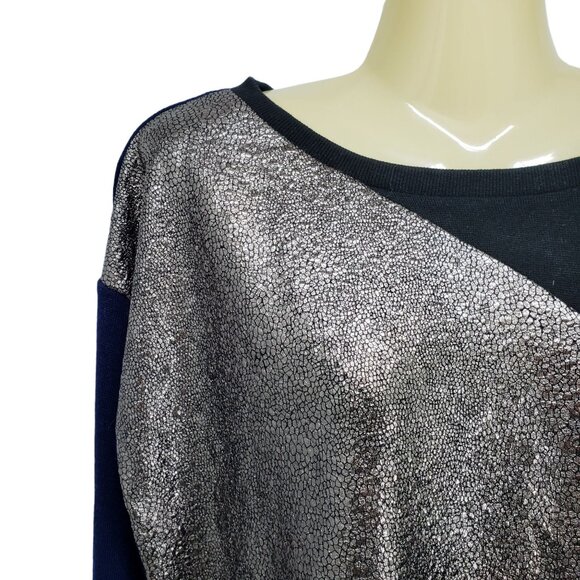 August Silk Womens M Blue‎ & Silver Colorblock Long Sleeve Top - Picture 2 of 6